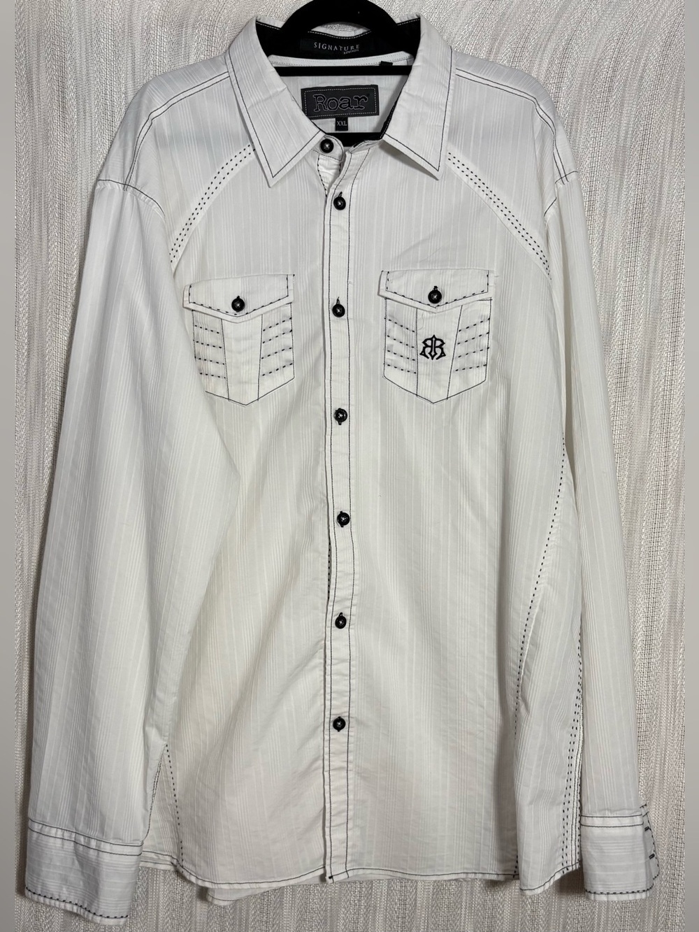 Roar Men's White Button-Down Shirt with Black Contrast Stitching